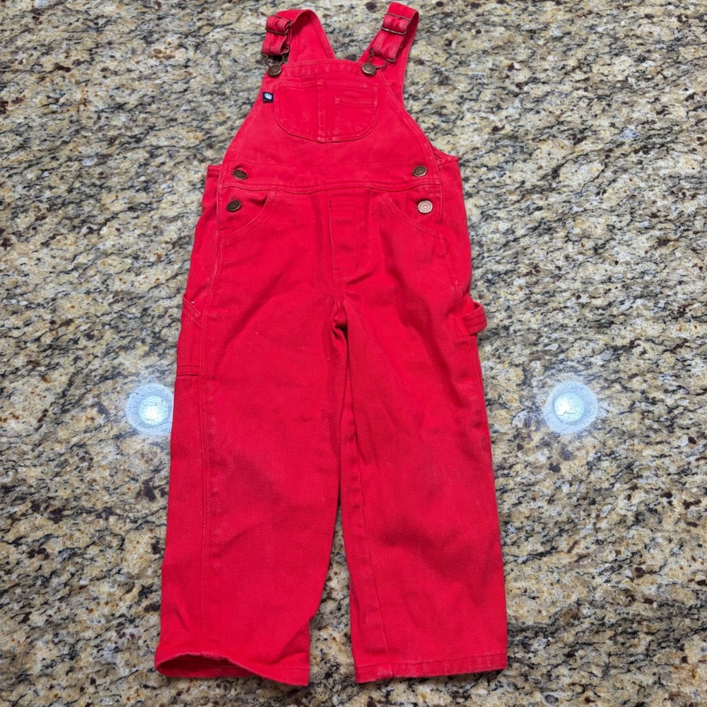 Vintage Garanimals Jean Co Kids Red Denim Overalls Carpenter Bibs Size 4T Cotton
